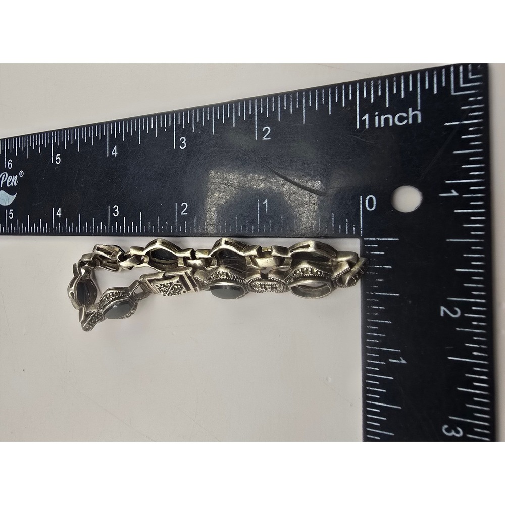 Vintage Estate Link Bracelet Sterling Silver Black Marcasite READ 7.5in - Picture 4 of 15